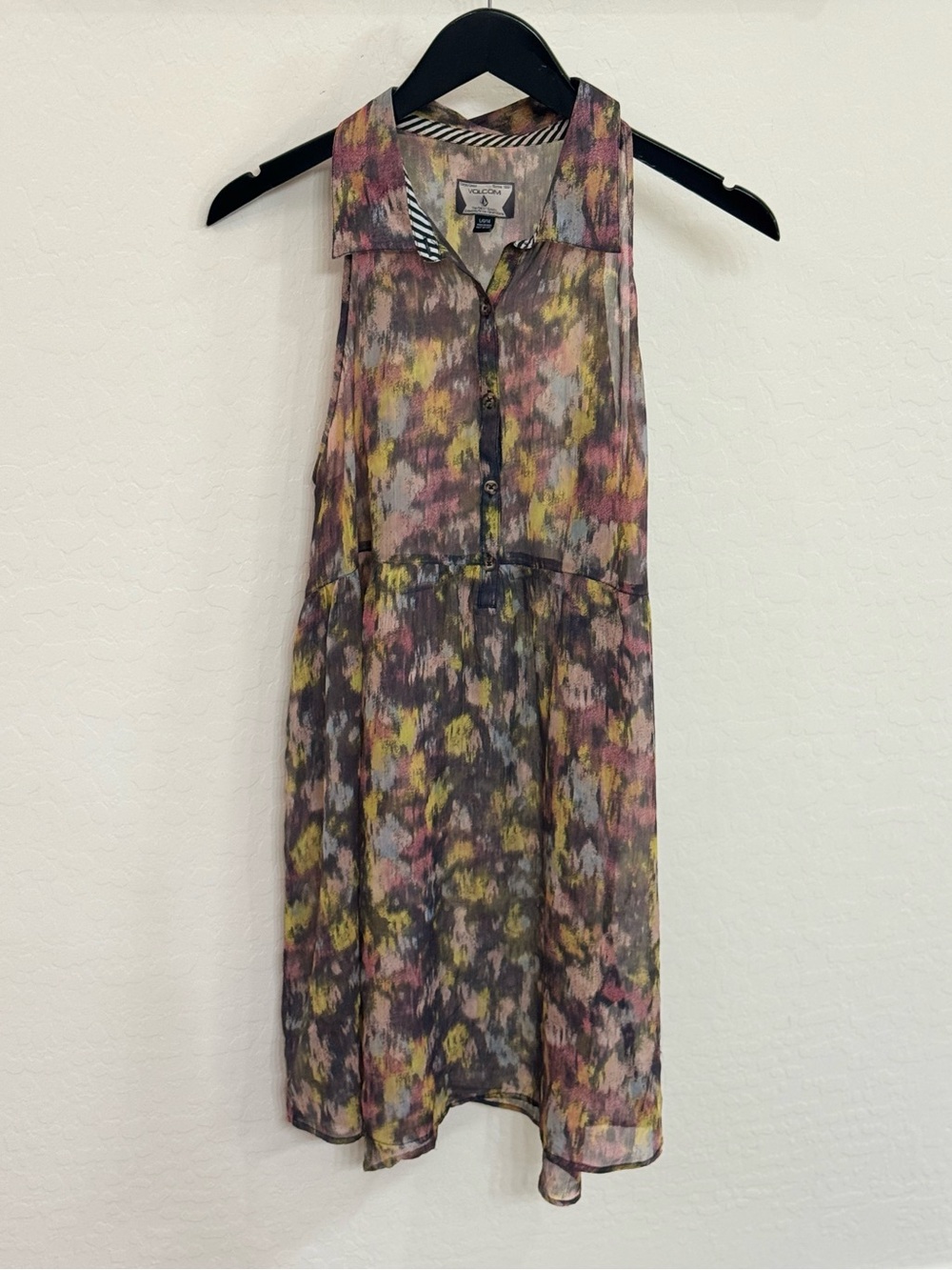 Volcom Corpo Class Sleeveless Chiffon Mini Dress Abstract Floral LG / 14